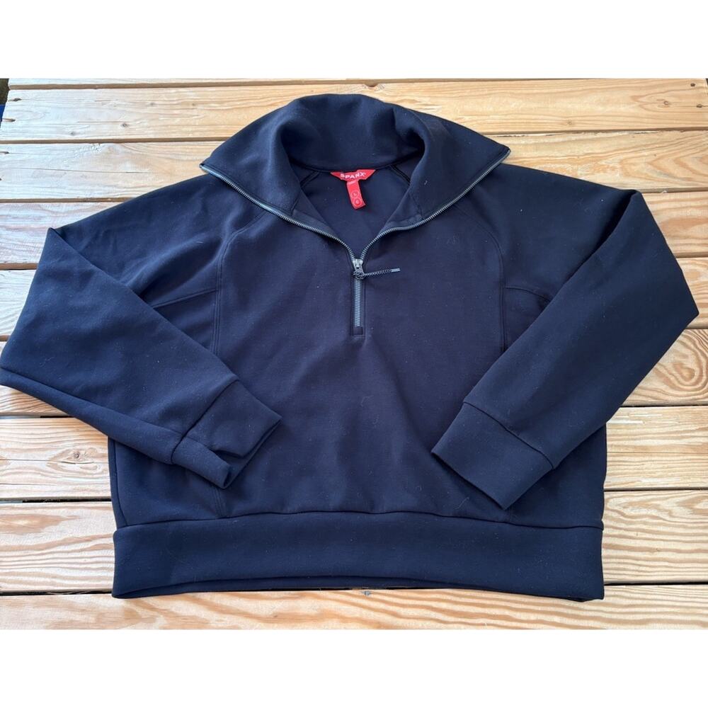 Spanx Women’s Half Zip Pullover Top Size L Black Ap